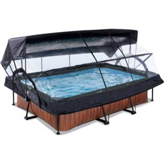 👉 Zwembad bruin staal Exit Wood 220x150x65cm Met Overkapping, Schaduwdoek En Filterpomp - 8720088269435