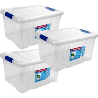 👉 Opbergbox transparant blauw kunststof 3x Opbergboxen/opbergdozen Met Deksel 16 Liter Transparant/blauw - 39 X 29,5 21,5 Cm Opbergbakken 8720276869553