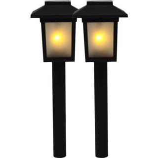 Buitenlamp kunststof 2x Tuinlamp Zonne-energie Fakkel / Toorts Met Vlam Effect 34,5 Cm - Sfeervolle Tuinverlichting Prikker Lantaarn 8720147903300