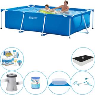 👉 Zwembad PVC blauw Intex Frame Pool Rechthoekig 260x160x65 Cm - Combinatie Set 8720574940350