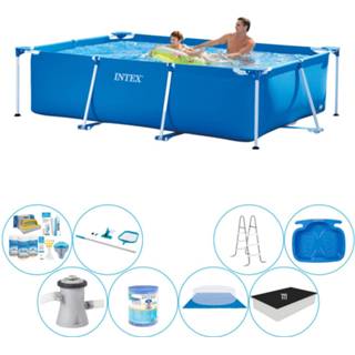 👉 Zwembad PVC blauw Intex Frame Pool Rechthoekig 260x160x65 Cm - Deluxe Set 8720574940381