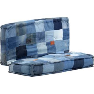 👉 Poef stof blauw Vidaxl Vierkant 100x100x20 Cm Denim Patchwork 8720286317655