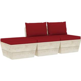 👉 Vurenhout rood Vidaxl 3-delige Loungeset Met Kussens Pallet 8720286273418