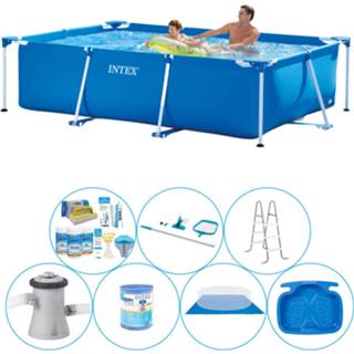 👉 Zwembad PVC blauw Intex Frame Pool Rechthoekig 260x160x65 Cm - 8-delig Bundel 8720574960815