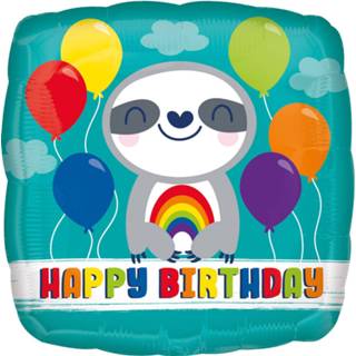 👉 Folieballon turkoois Amscan Happy Birthday Sloth With Rainbow 43 Cm 26635412902