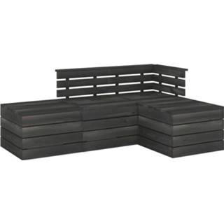 👉 Grijs grenenhout Vidaxl 4-delige Loungeset Pallet Massief Donkergrijs 8720286276631