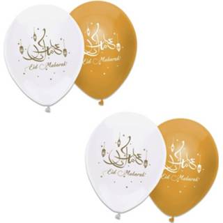 👉 Thema ballon wit goud 18x stuks Ramadan Mubarak ballonnen wit/goud 30 cm