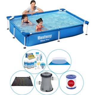 👉 Zwembad steel PVC blauw Bestway Pro Rechthoekig 221x150x43 Cm - 6-delig Combi Deal 8720574964875