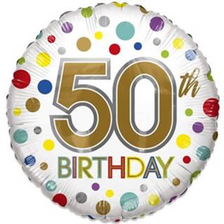 👉 Folieballon wit goud goudkleurig Witbaard Eco 50th Birthday 46 Cm Goud/wit 8720585030088