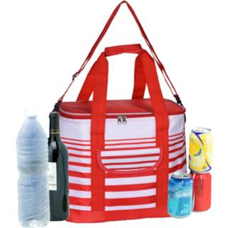 👉 Koeltas rood wit draagtas schoudertas rood/wit gestreept 28 x 18 29 cm 12 liter