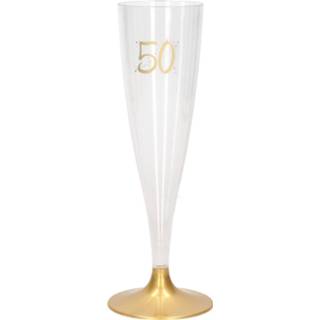 👉 Champagneglas kunststof gouden transparant 6x 50 Jaar/abraham/sarah Champagneglazen/flutes 14 Cl/140 Ml Van Met Voet - Champagne Glaasjes 8720576203927