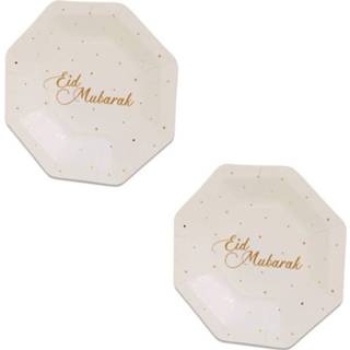 Bord wit goud 16x stuks Ramadan Mubarak thema bordjes wit/goud 18 cm