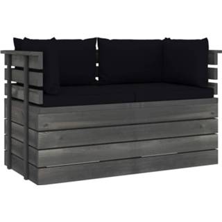 👉 Tuinbank grenenhout zwart Vidaxl 2-zits Met Kussens Pallet Massief 8720286256626
