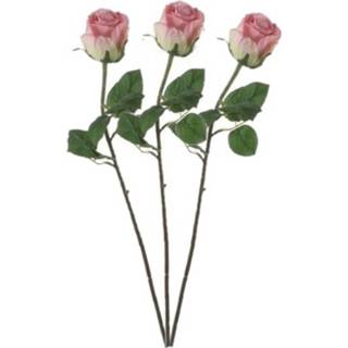 👉 Kunstbloem roze 6x stuks roos 69 cm