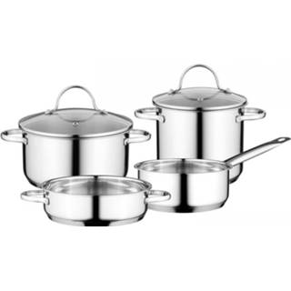 👉 RVS zilverkleurig Berghoff Essentials Comfort Kookpannenset - 4 Delig Met Glazen Deksels 5413821313054