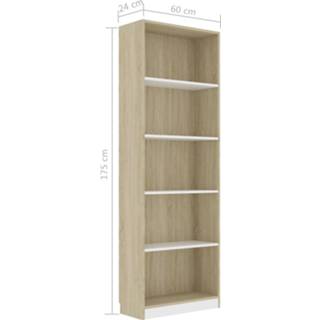 👉 Boekenkast met 5 schappen 60x24x175 cm spaanplaat wit en eiken