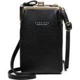 👉 Mobiele telefoon zwart active vrouwen H2107 Dames tas schouder Pebbled rits portemonnee (zwart)