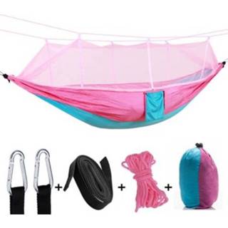 👉 Klamboe roze hemelsblauw nylon active Outdoor hangmat camping ultralichte dubbele luchttent, afmetingen: 260 x 140 CM (roze hemelsblauw)