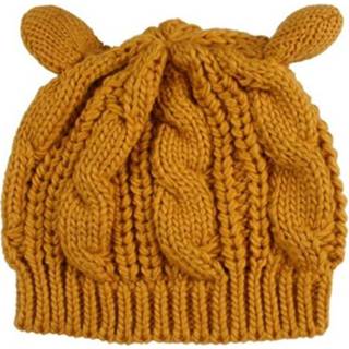 👉 Baret active vrouwen Gembergele dames herfst en winter wollen gedraaide kattenoren vormmuts gebreide warme muts, maat: one size