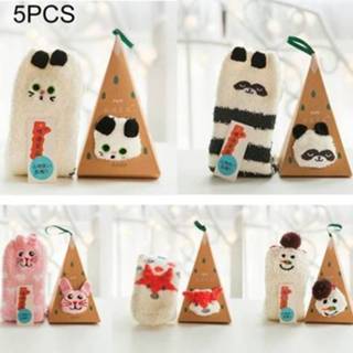 👉 Sokken fluwelen active 5 dozen winter koraal dikke warme cartoon volwassen sokken, stereoscopisch dier patroon kerst boxed geschenk willekeurige stijl levering