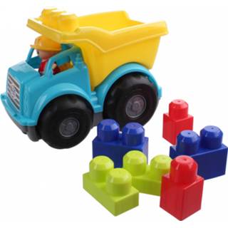 👉 Bouwblok blauw geel Let's Play Kiepwagen Met Bouwblokken 8-delig Blauw/geel 8719817353965