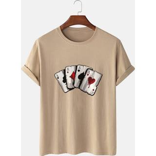 👉 Shirt cotton l male zwart Poker Playing Card Graphics T-Shirts