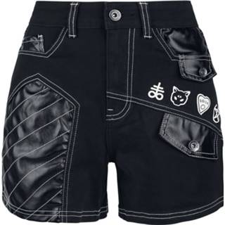 👉 Korte broek vrouwen zwart Gothicana by EMP - Schwarze Shorts mit weißen Nähten und Patches 4064854019126 4064854019133 4064854019140 4064854019157 4064854019164