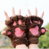 👉 Handschoenen active vrouwen Winter mooie cartoon kat klauw dame dikke warme pluizige poten half vinger (koffie)