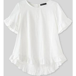 👉 Casual blouse cotton m vrouwen wit Solid Color Ruffle