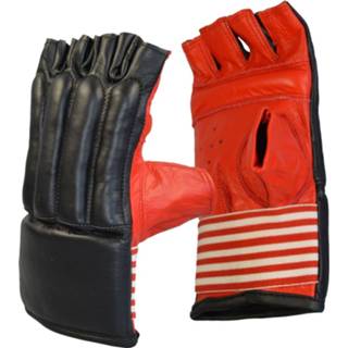 👉 Handschoenen zwart rood Zak koeleder open vingers, zwart-rood 4250788409922