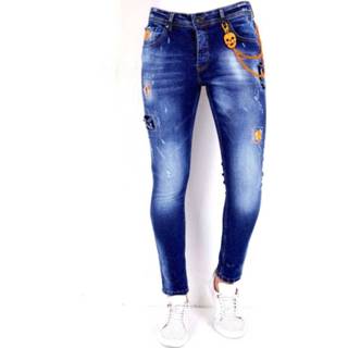 👉 Broek denim mannen male blauw True Rise met verfspatten 0000 7435144427483 7435144428459