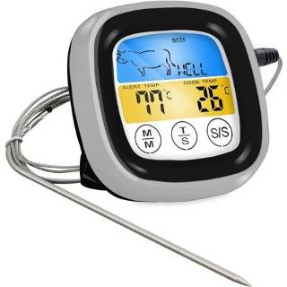 👉 Thermometer zwart zilver active 2 STKS Keuken Voedsel Digitaal Display Touch Veld Barbecue met Frame