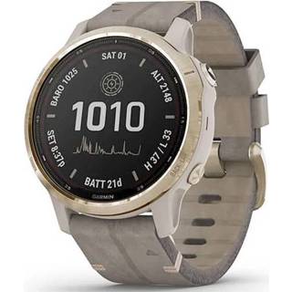 👉 Smartwatch grijs goud suede Garmin Fenix 6S Pro Solar 42 mm light gold with grey band, multisport 010-02409-26