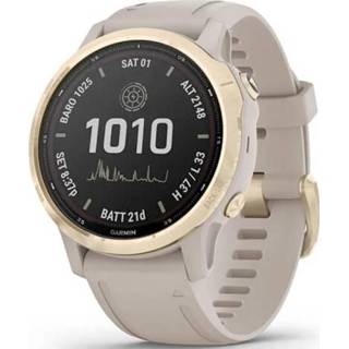 👉 Smartwatch goud Garmin Fenix 6S Pro Solar 42 mm light gold with sand-coloured band, multisport 010-02409-11