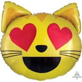 👉 Folieballon kat met hartjesogen emoji (55 cm)