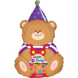 👉 Folie active ballon Birthday Bear with cupcake, 91cm