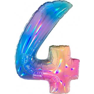 👉 Folieballon cijfer 4 100 cm - Ombre iridescent