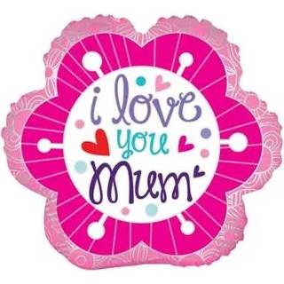 👉 Folieballon roze wit active en moederdag''I Love You Mum''bloem met helium gevuld (45 cm) 7421031002635