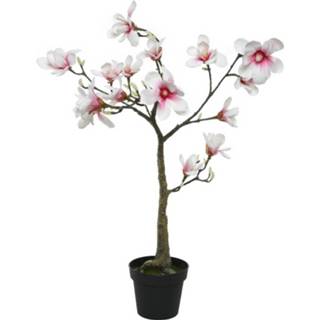 👉 Kunstplant witte roze kunststof multikleur Witte/roze Magnolia/beverboom kunsttak 102 cm in pot - Kunstplanten/kunsttakken 8720147316575