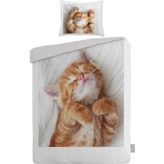 👉 Dekbedovertrek wit katoen Iseng Kitten - 1-persoons (140x200/220 Cm + 1 Sloop) White 8719481744366