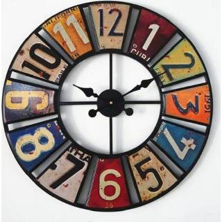 👉 Wandklok active Digitale ronde retro creatieve nummerplaat smeedijzeren decoratieve klok (kleurrijk)