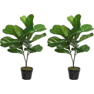 👉 Kunstplant groene zwarte kunststof groen 2x Ficus carica/vijgenboom kunstplanten 71 cm in pot - Kunstplanten/nepplanten Vijgenbomen 8720147453652