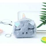 👉 Handtas grijs active Creative Mini Cartoon Plush Unicorn Coin Purse (grijs)