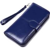 👉 Portemonnee blauw wax leer active bagage vrouwen Dames olie retro lange grote capaciteit multifunctionele clutch bag (donkerblauw)