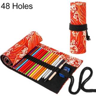 👉 Etui rode gouden canvas active Zee Golf Afdrukken Roller Grote Capaciteit Pennenzak (48 Gaten)