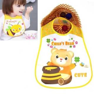 👉 Slabbertje plastic active baby's kinderen 5 STKS Verstelbare Slabbers Waterdichte Lunch Voeden Slabbetjes Baby Cartoon Doek Schort (Bee en beer)