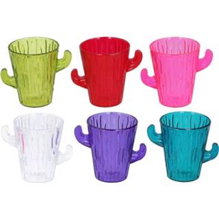 👉 Shotglas kunststof plastic multikleur 6x Gekleurde Cactus Shotglaasjes 60 Ml Kunststof/plastic - Herbruikbaar Borrelglazen/shotglazen 8719538971837