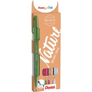 👉 Etui groen bordeaux beige grijs bruin Pentel brushpen Sign Pen Brush Touch, kartonnen met 4 stuks: groen, bordeaux, en lichtgrijs 4016284343982