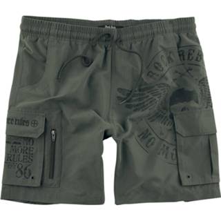 👉 Rock Rebel by EMP - Olive-Coloured Swim Shorts with Prints and Pockets - Zwembroek - Mannen - olijf