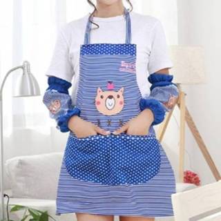 👉 Schort blauw active Keuken Oilproof Cartoon Bear met mouw (blauw)